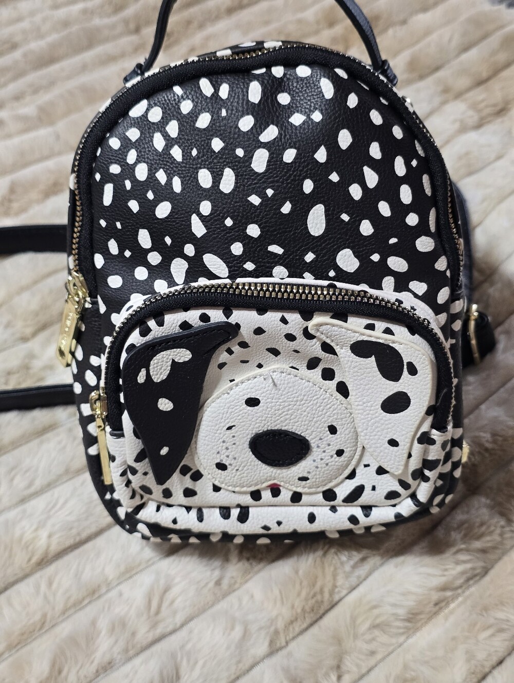 Betsey Johnson Black & White Dalmatian Puppy Dog Face Mini Backpack